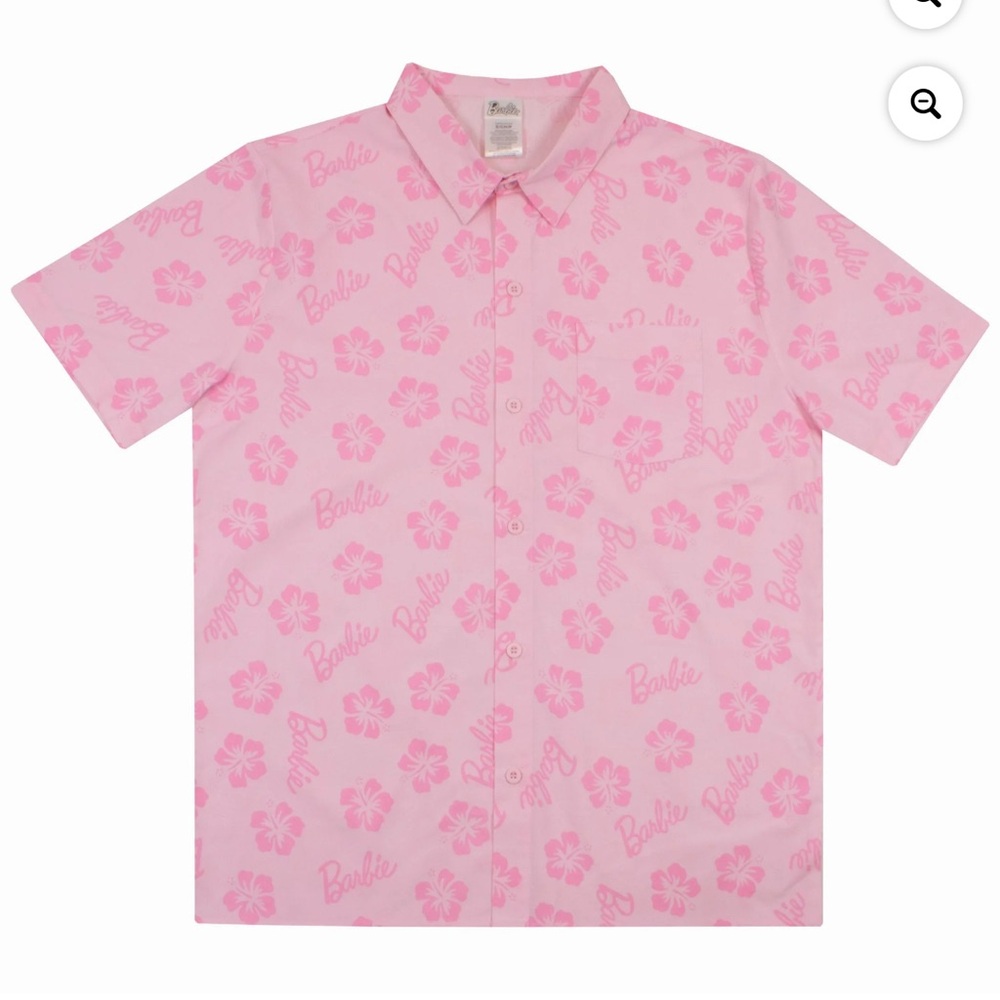 Barbie Pink Hibiscus Button Down Shirt Medium
